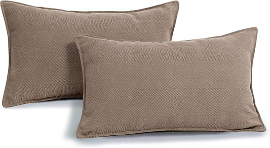ZWJD Khaki Pillow Covers 12x20 Set of 2 Chenille Throw Pillow Covers with Elegant Design Soft and Luxurious Decorative Throw Pillows for Couch, Bed, and Home Decor