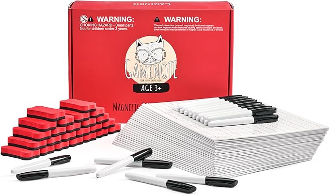 GAMENOTE White Board Dry Erase, Small Magnetic Lined White Board Set, Double Sided Magnet Ruled Lap Boards Whiteboard for Kids and Student Learning, 9x12 Inches (Pack of 24)