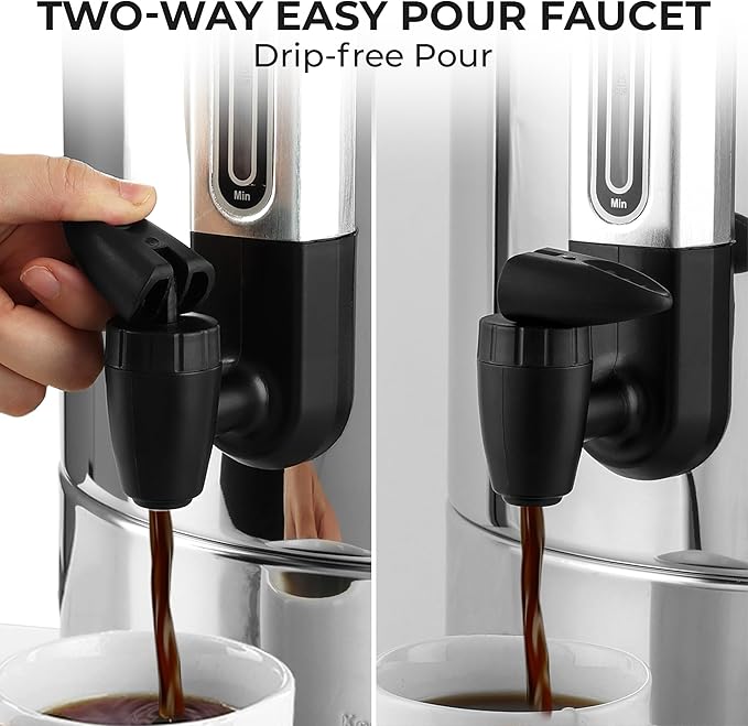 Zulay Commercial Coffee Maker Machine Urn - Large Percolator Pot Dispenser With Double-Wall Stainless Steel, Quick Brew, Stays Hot - Also for Water, Tea, Beverage at Events & Catering - 50 Cup Silver