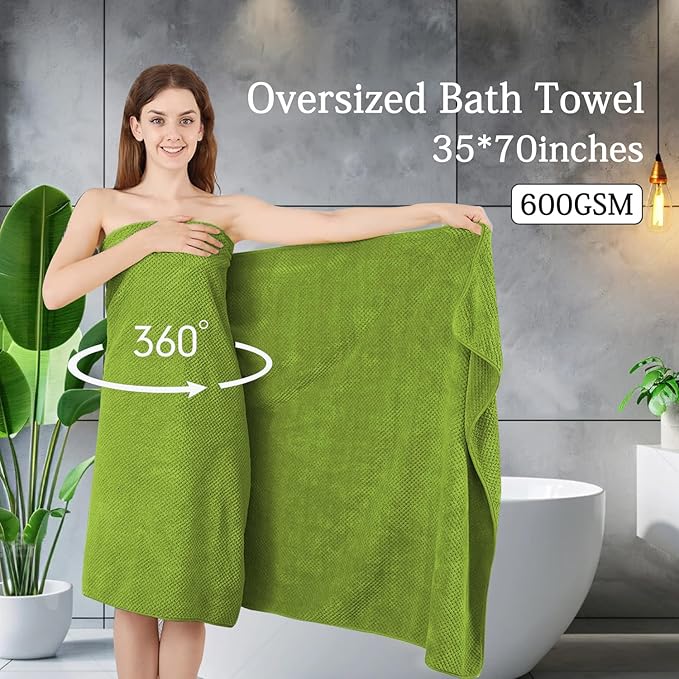 Extra Large Bath Towels Set 35x70 Inches - Olive Green Luxury 600 GSM Oversized Bath Sheet Towel,Ultra Soft Microfiber - Quick Dry,Highly Absorbent Shower Towels Spa Hotel Bathroom Towel Set (4-Pack)