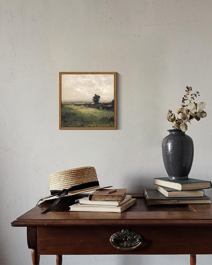 InSimSea Square Framed Canvas Wall Art, Landscape Room Decor Classical Scenery Vast Valley Grassland Oil Paintings Canvas Art Wall Decor, Home Decor for Living Room, Bedroom, Bedroom, Office 8"x8"