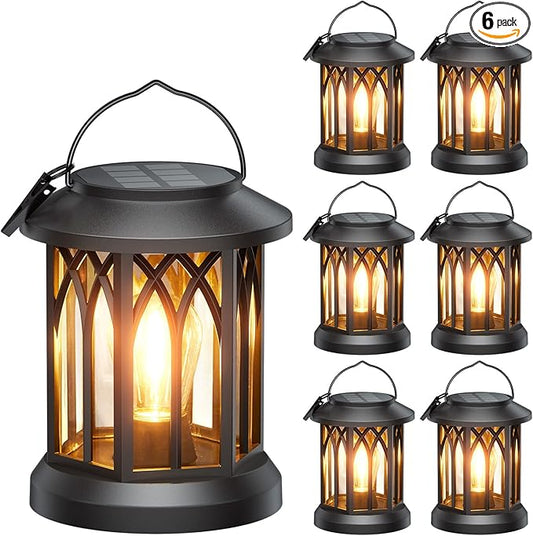 WdtPro Solar Lanterns Outdoor Waterproof, Upgraded Bright Hanging Solar Lights for Outside,Solar Powered Lanterns Lighting LED for Garden Patio Yard Decorative 6 Pack (Warm Light)