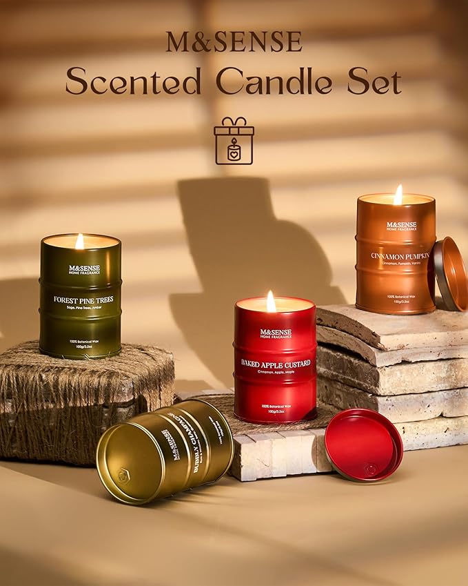 Mini Candle Set | Scented Candles Gift Set | 4 Pack Candles for Home Scented Candle,Apple Pumpkin Cinnamon Pine Champagne Candle,Gift Set for Women and Men,Soy Wax 14 oz 86 Hour
