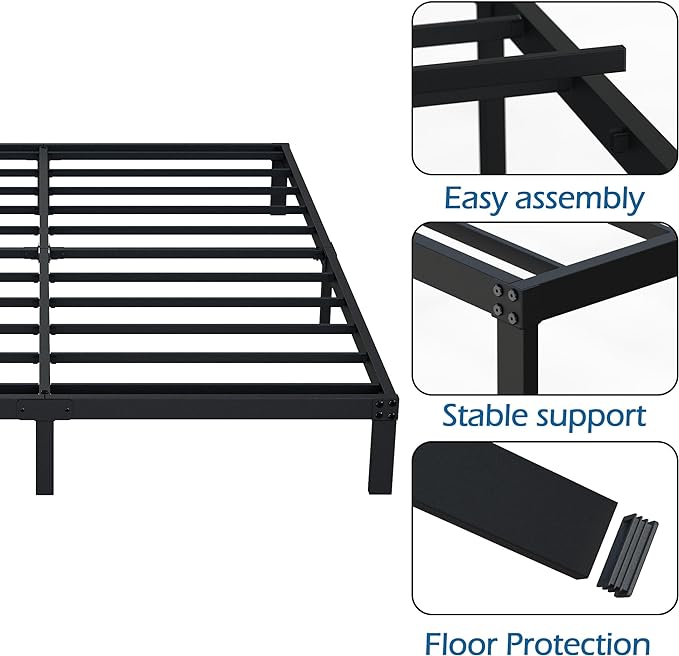 9 Inch King Bed Frame Heavy Duty Low Profile Metal Platform No Box Spring Needed Mattress Foundation, Easy to Assembly, Noise Free, Black