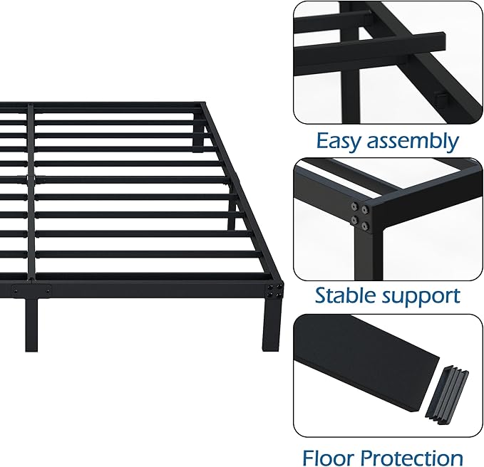 9 Inch Queen Bed Frame Heavy Duty Low Profile Metal Platform No Box Spring Needed, Maximum Storage, Easy to Assembly, Noise Free, Black