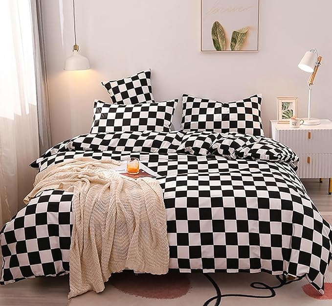 Black and White Checkered Comforter Set Full Comforter Set 3 Pieces Comforter Set Lightweight and Soft All-Season Comforter with 1 Comforter and 2 Pillowcases
