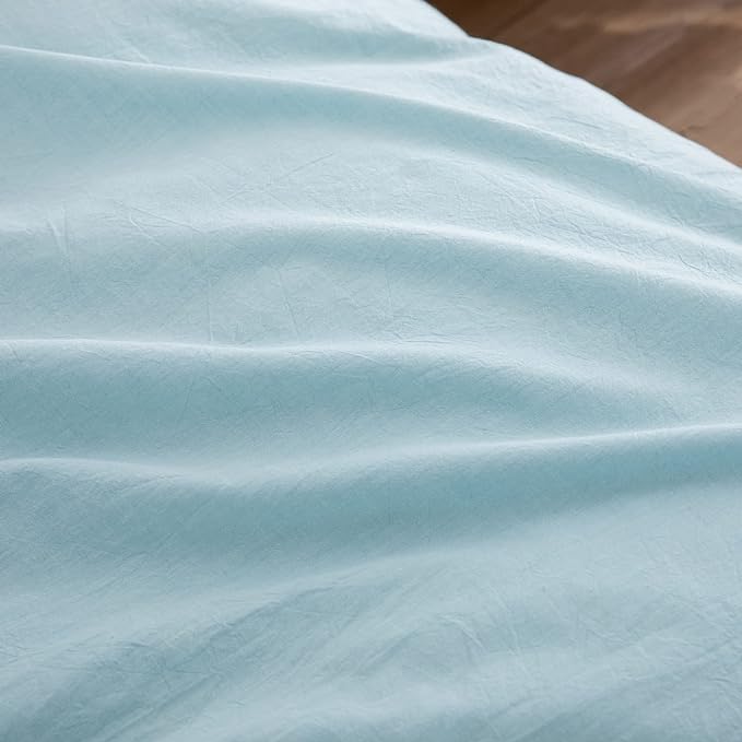 BESTOUCH Duvet Cover Set 100% Washed Cotton Linen Feel Super Soft Comfortable Chic Lightweight 3 PCs Home Bedding Set Solid Hushed Green King