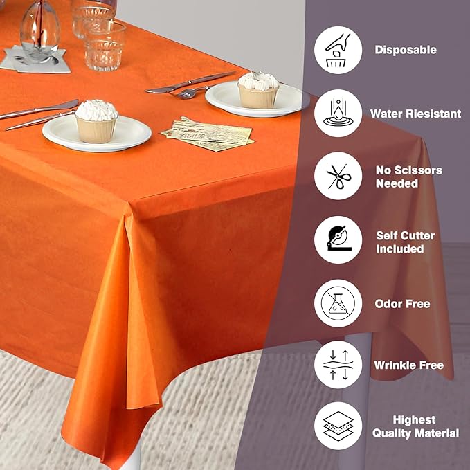 Craft And Party, 54 in x 100 feet Plastic Table Cover Roll for Party, Banquet, Picnic, Kids Activities for Any Size and Shape Table (Orange, 54" x 100ft)