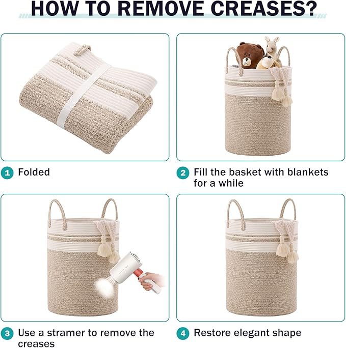 Woven Rope Laundry Hamper Basket, 72L Tall Luandry Basket, Baby Nursery Hamper for Blanket Storage, Clothes Hamper for Laundry in Bedroom-Large-Brown