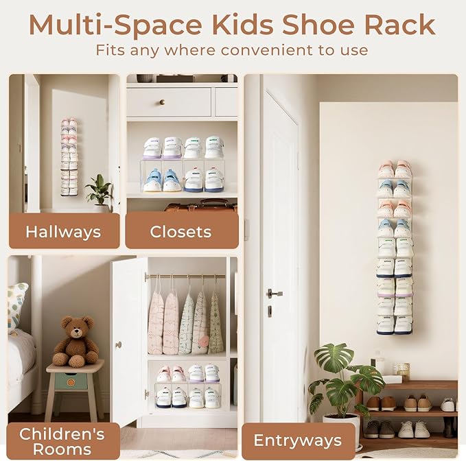 Clear Acrylic Kids Shoe Rack for Closet Organizers and Storaget, Baby Shoe Storage Small Shoe Rack 4 Sections Kids Shoe Organizer Stackable,Desk File Sorter Book Purse Organizer 2PC