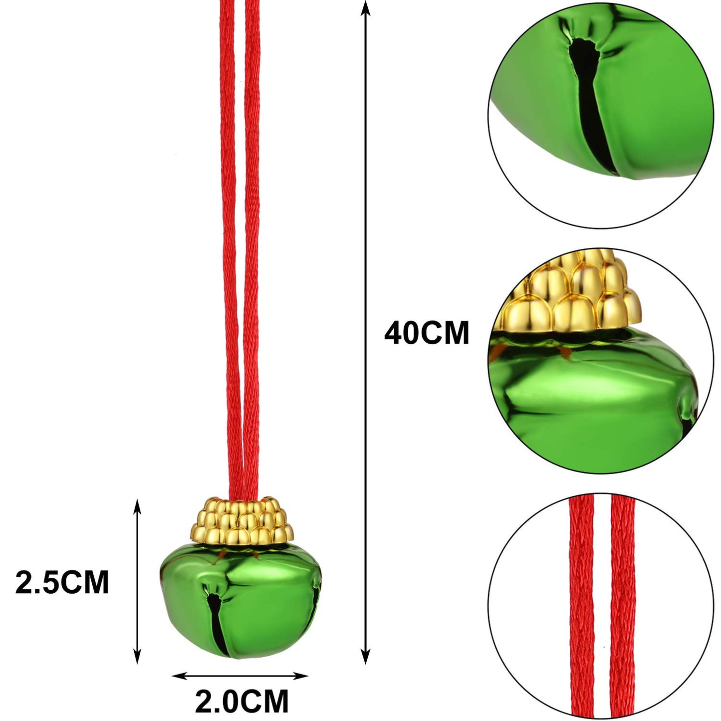 Gejoy 60 Pieces Christmas Bell Necklaces Xmas Bell Decorations for Holiday Supplies (Red and Green)