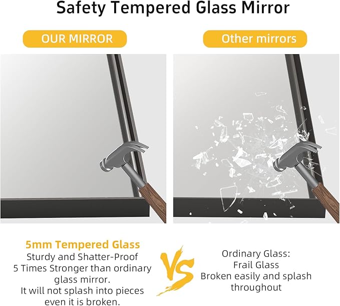 20”x 28” Black Bathroom Mirrors for Over Sink, Square Corner Rectangle Mirror, Bathroom Vanity Mirror, for Bedroom Living Room Entryway Decor, Tempered Glass, Hangs Horizontal/Vertical