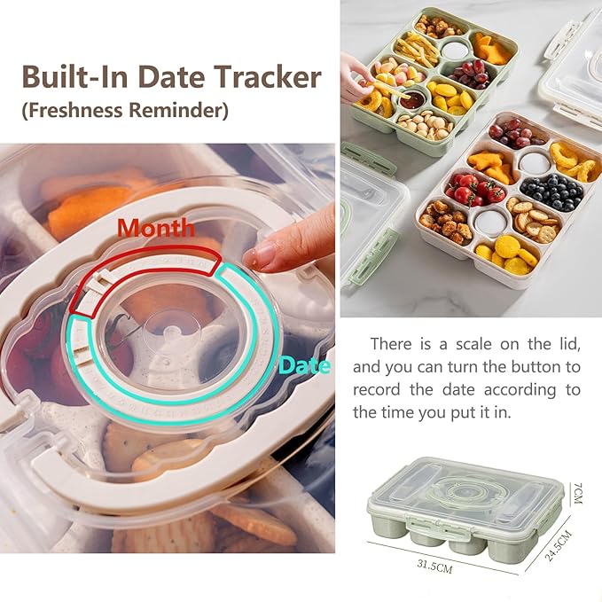 (Diswasher Safe) Divided Snackle Box Container with Lid,Snack Box Container with Cutlery Storage,Fork and Spoon,Fruit Tray,Portable Snack Organizer