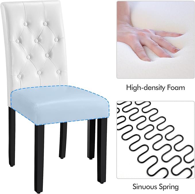 Yaheetech Dining Chairs Set of 2 Modern Style Faux Leather Dining Room Chairs with Solid Wood Legs and Button Tufted Padded for Home Kitchen and Restaurant, White