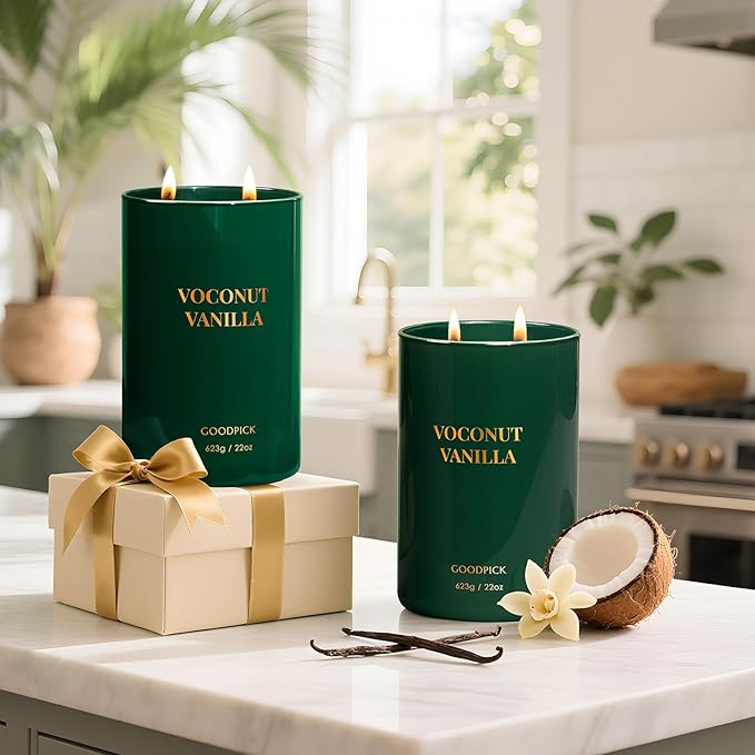 Goodpick Vanilla Coconut Candles, Scented Candle for Home, 22oz Soy Candles, Long Lasting 120hrs for Warmer Lamp, Odor Eliminating Gift