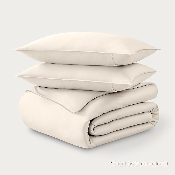 Bare Home 100% Organic Cotton Sateen Duvet Cover Set - Full/Queen Size - 400 Thread Count - Smooth Sateen Weave - Warm & Luxurious - Duvet Cover (Full/Queen, French Beige)