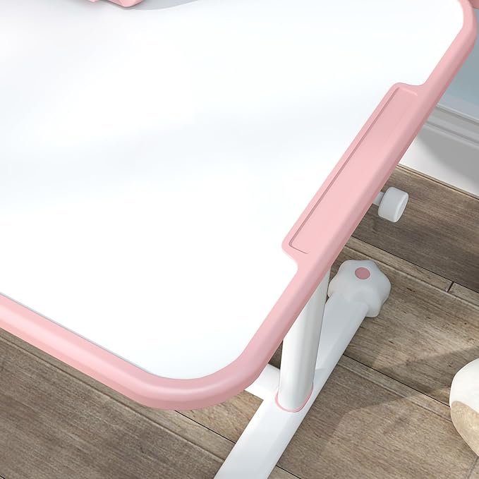 Qaba Kids Desk and Chair Set, Height Adjustable Kids School Study Desk and Chair Set with Tilt Desktop, Storage Drawer and Reading Rack for Writing, Reading and Drawing, Pink