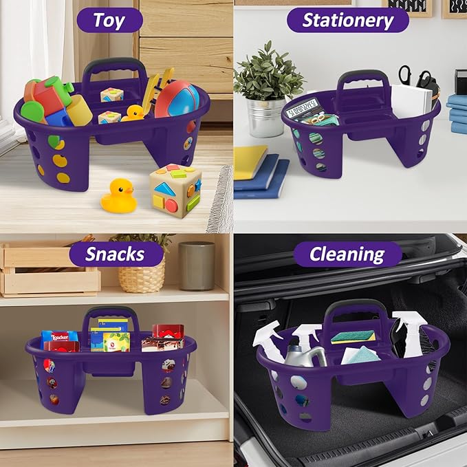 Large Shower Caddy Portable 2PC - Made in USA Plastic Jumbo Size Dorm Storage Candy Tote with Handle Shower Organizer for Bathroom, Pantry, Kitchen, College Dorm, Purple