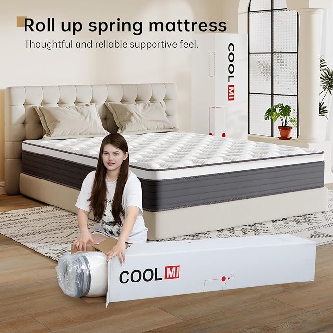 COOLMI 12 Inch Twin Hybrid Mattress, Memory Foam and Independent Spring, Soft and Comfortable Medium Firm Mattress, Pressure Relief, CertiPUR-US Certified