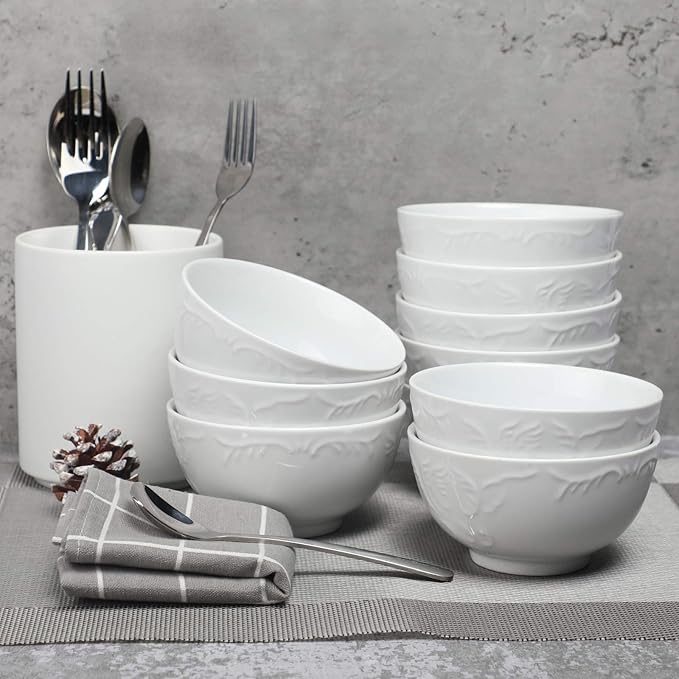 amhomel 6-Pack 24 Ounce Cereal Bowls with Embossed Texture, Porcelain Deep Ceramic Bowls, Dishwasher & Microwave Safe