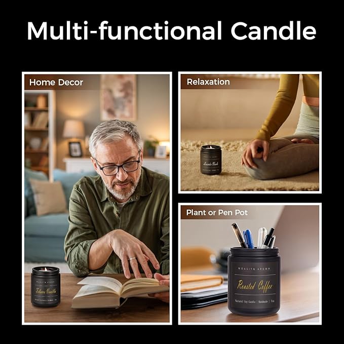 MOASITN Roasted Coffee Highly Scented Candle for Home|Organic Soy Candel| Handmade Long Lasting Aromatheraphy Jar Candles| Gift for Women,Men for Relaxing,Housewarming,Autumn|7oz