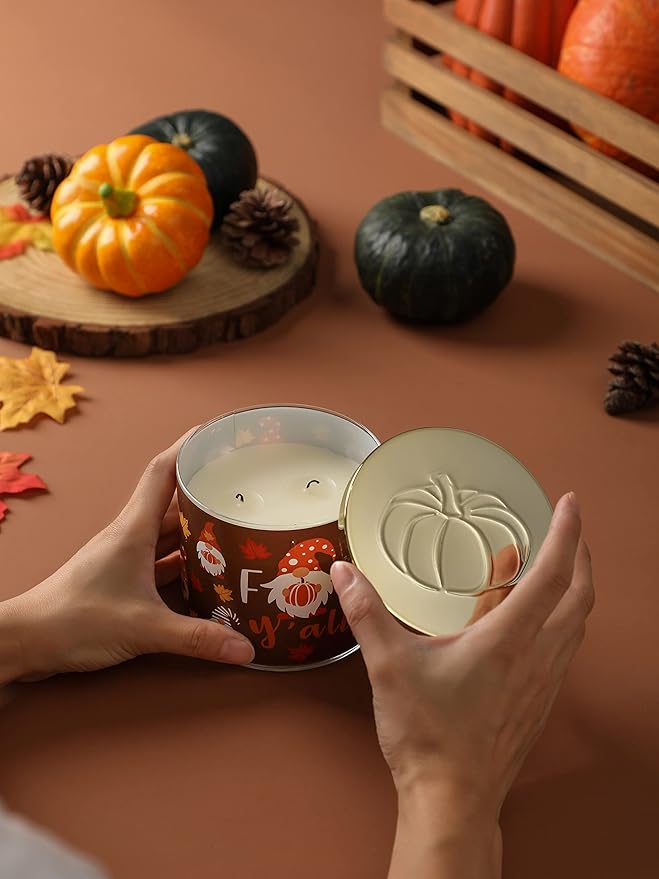 Fall Candle, Pumpkin Vanilla Candles, Pumpkin Scented Candle, Autumn Large 3 Wicks for Home, 14 oz
