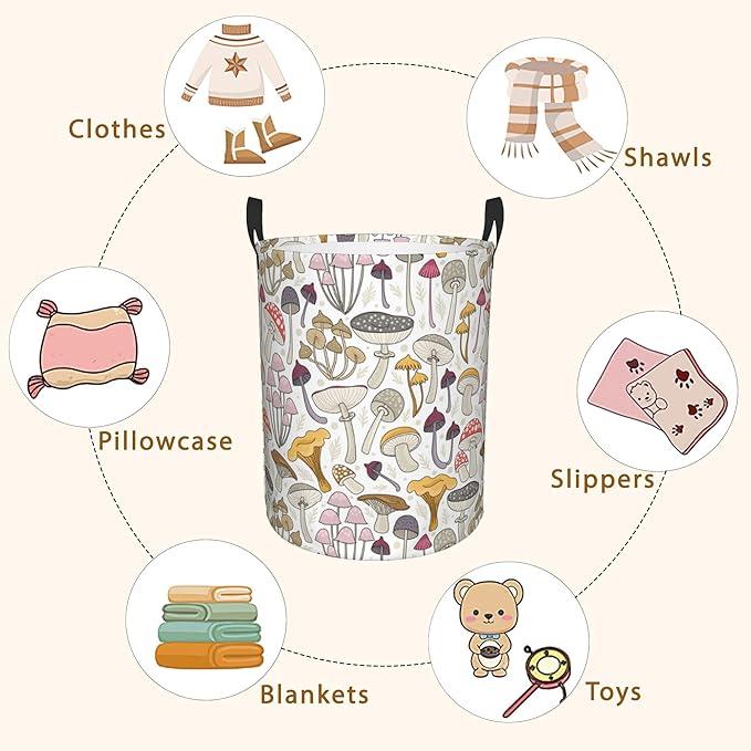 Mushroom Retro Laundry Basket,Waterproof Mushrooms Laundry Hamper,Collapsible Organizer Basket for Storage Bin Toy Bins, Dirty Clothes Laundry Basket for Living Room/Bathroom/Bedroom