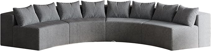 KEIKI Corduroy Curved Sectional Sofa, 4 Seater Symmetrical Modular Semi Circular Couch, Tufted Corner Sofa for Living Room, Lobby, Gray