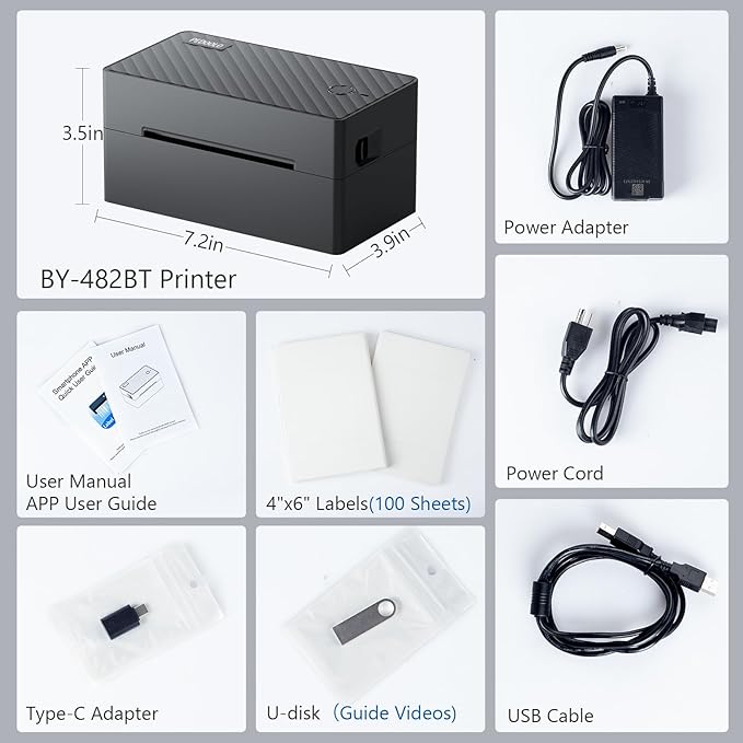 Label Printer, 4x6 Shipping Label Thermal Printer for Packages, Bluetooth Conection and Compatible with Android. iPhone.Windows, Mac, Chromebook, Amazon, Ebay, UPS.USPS, FedEx, Shopify