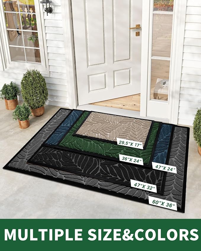 Yimobra Spring Door Mat, All-Season Waterproof Indoor Outdoor Welcome Mats for Front Door, All-Weather Non-Slip Doormat, Low Profile, Patio Porch, 29.5x17, Green