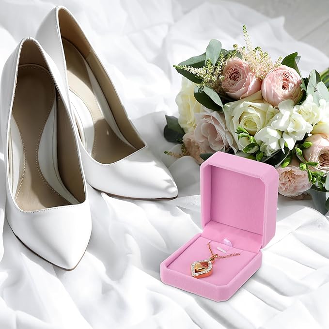 Sureio 24 Pcs Velvet Necklace Ring Boxes Bulk Earring Pendant Jewelry Gift Display Case for Proposal Anniversary Wedding Engagement Birthday Gift(Pink)