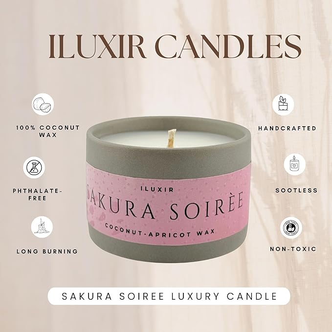 Sakura Soiree Scented Candle – Cherry Blossom & Sandalwood Spring Fragrance, Hand-Poured Coconut-Apricot Wax – Long Burning Candles, Natural & Non Toxic, Fragrance Candles – Made in USA, 5 oz.