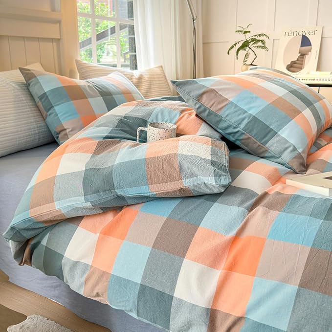 FACE TWO FACE Bedding Duvet Cover Set100% Washed Cotton Duvet Cover Linen Like Textured Breathable Durable Soft Comfy (Twin, Yunxi Powder)