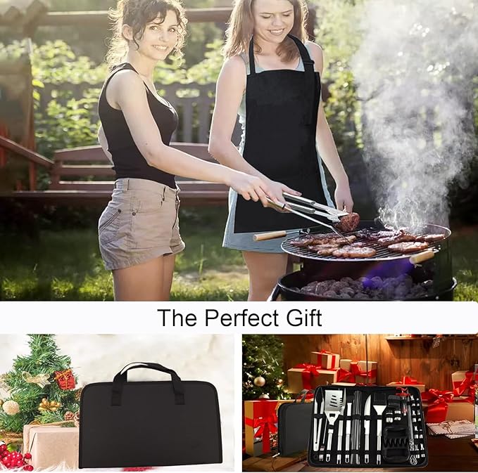 30PCS Portable Grilling Accessories Kit,BBQ Accessories Set with Storage Bag,Stainless Steel Barbecue Tool Set with Apron, for Outdoor,Camping,Backyard Grill Accessories Sets,Man Best Barbecue Gift
