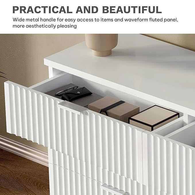 DWVO Fluted 6 Drawer Dressers, 47.5" Wide Modern Chest of Drawers, Wooden Dresser with Metal Handle, Versatile TV Stand Cabinet Table for Bedroom, Closet, Living Room, Hallway, White