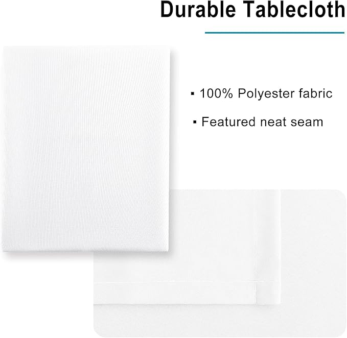 Hiasan White Tablecloth for Rectangle Tables - 70 x 140 inch - Waterproof, Spillproof & Wrinkle Resistant Washable Polyester Table Cloth for Dining/Party/Outdoor Picnic