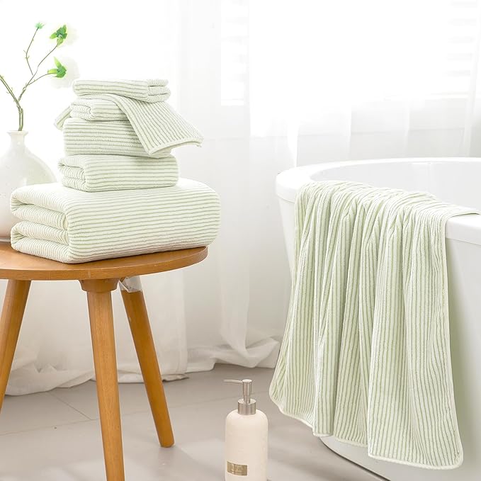 4 Piece Bath Towel Set 35"x70"Oversized Bath Towel for Bathroom Ultra Soft Fluffy Extra Large Bath Sheet Luxury Premium Bathroom Towel Highly Absorbent Quick Dry Shower Towel for Hotel Spa,Green White