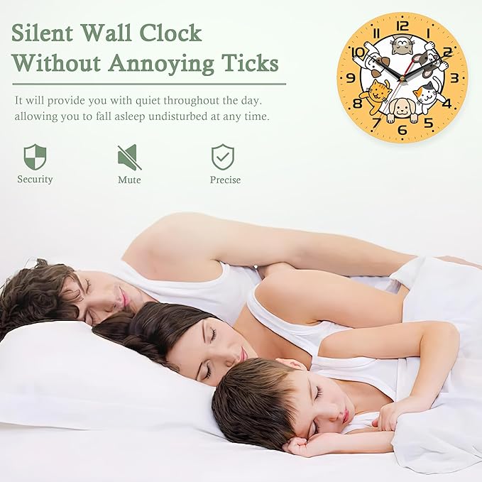 Wall Clocks,Dogs Circle Space Wall Clock Decorative,Cats Kitchen Wall Clock Battery Operated - 10 Inch Round Bathroom Clocks Silent Non-Ticking