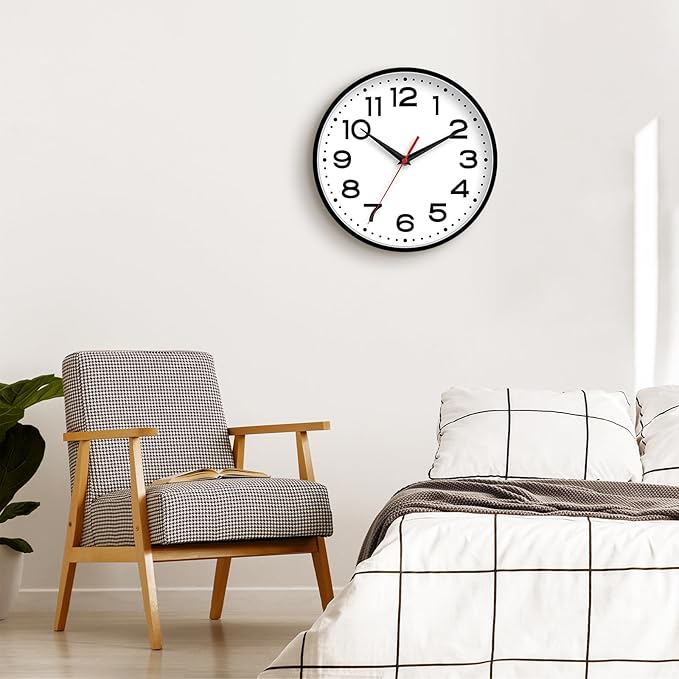 Wall Clock 16 Inch Silent Non-Ticking Modern Clock Battery Operated Classic Simple Minimalist Analog Decorative for Kitchen, Living Room,Office, Bedroom, Bathroom (Black)