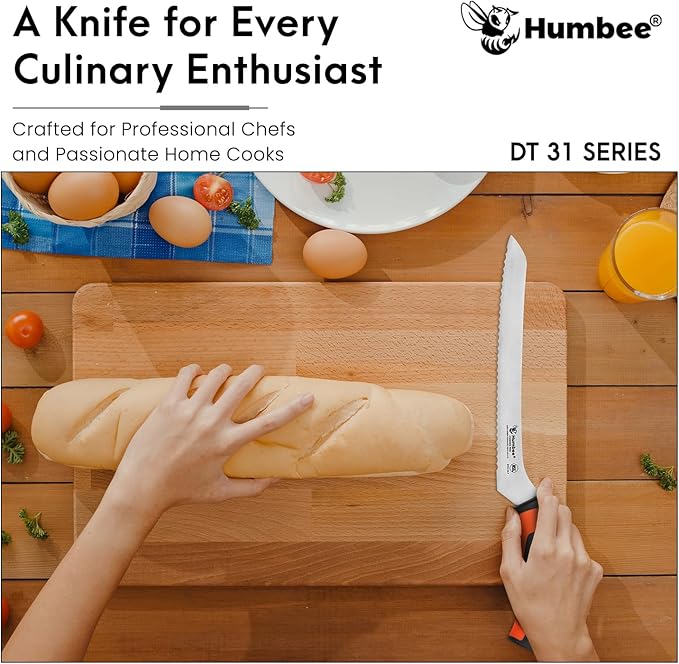 10-Inch Offset Serrated Bread Knife, Premium High Carbon Stainless Steel Blade Knife for Bread with Ergonomic Handle, NSF Certified, DT-31 Series, Orange