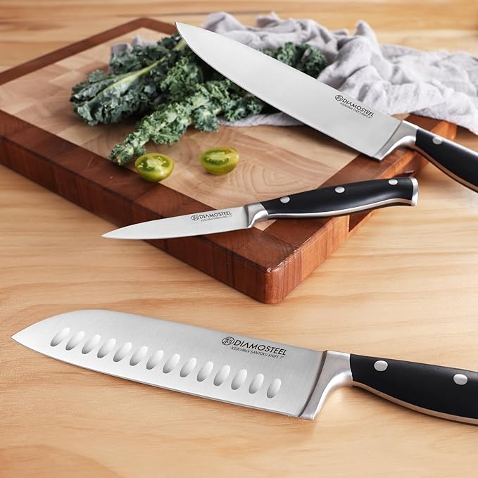 Knife Set 3-Piece, Include Chef & Santoku & Paring Knife, Professional High Carbon Stainless Steel Knives Set for Kitchen with Ergonomic ABS Handle Elegant Box