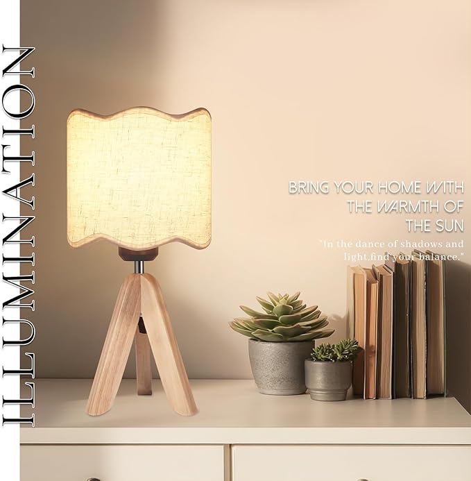 Hamilyeah Bedside Lamps Set of 2, Beige Table Lamps with Scalloped Shade, Fabric Linen Lamps for Night Stands with On/Off Switch, Industrial Desk Lamps for Bedroom, Living Room