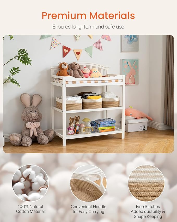KALLAX Small Woven Basket, 14 x 10 x 5.6 Inches, Small Storage Baskets for Organizing, Gift Baskets Empty, Cute Rope Shelf Closet Storage Bins for Shelves, Dog Toy Basket, White & Brown