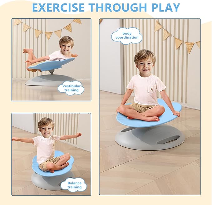 Swivel Chair for Kids, 360° Spinning Seat, Toddler Sit and Spin Chair, Sensory Balance Toys for Children, Autism Sensory Equipment ADHD Perfect for Home Classroom Therapy Centers (Blue)