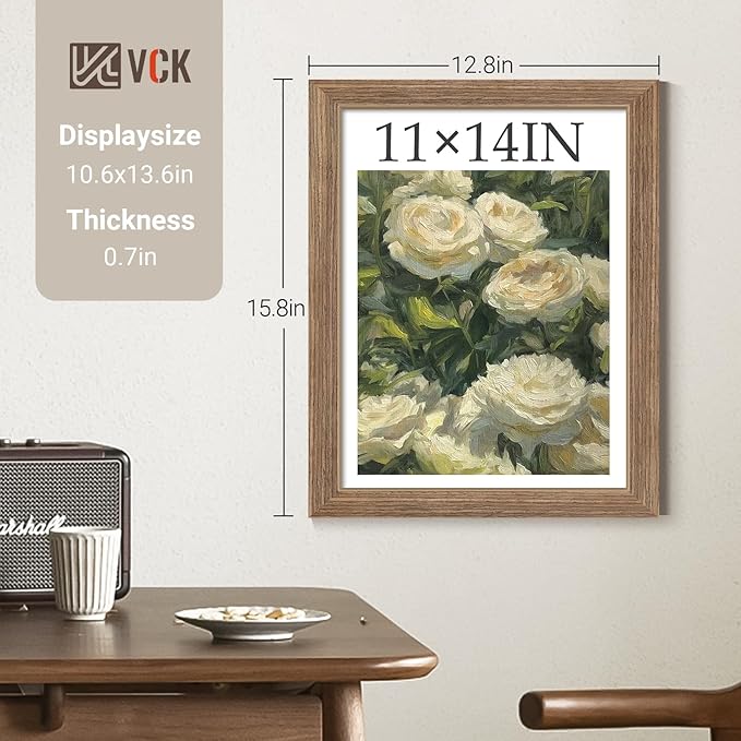 VCK 11x14 Picture Frame Set of 4 - Walnut, Gallery-Quality Wood Poster Frames, 1.1-Inch Wide Border, Polished Plexiglass, Vertical or Horizontal Wall Display for Photo/Art/Prints, Walnut