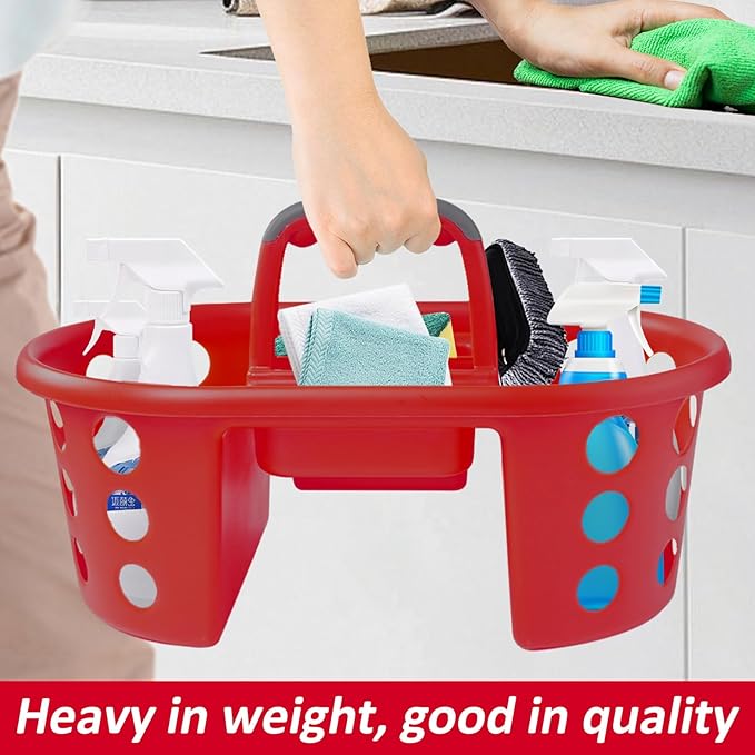 Large Shower Caddy Portable 2PC - Made in USA Plastic Jumbo Size Dorm Storage Candy Tote with Handle Shower Organizer for Bathroom, Pantry, Kitchen, College Dorm, Red