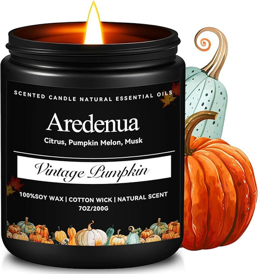 Vintage Pumpkin Candle - Fall Candle | Pumpkin Scented Candles for Autumn, 7oz Soy Candles for Home Scented, Fall Gifts for Women & Men, Cozy Seasonal Scent for Autumn Halloween