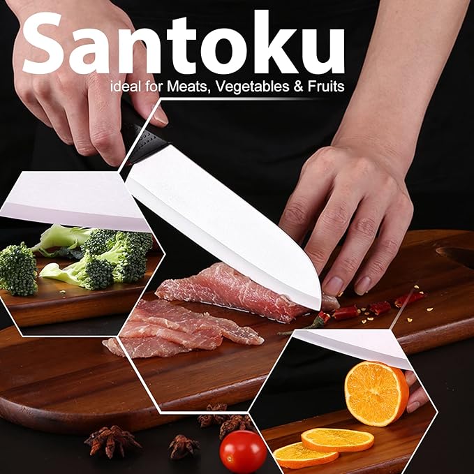 Ceramic Knife - 7 inch Chef's Santoku Knife - Sharp Ceramic Kitchen Knife with Sheath Cover