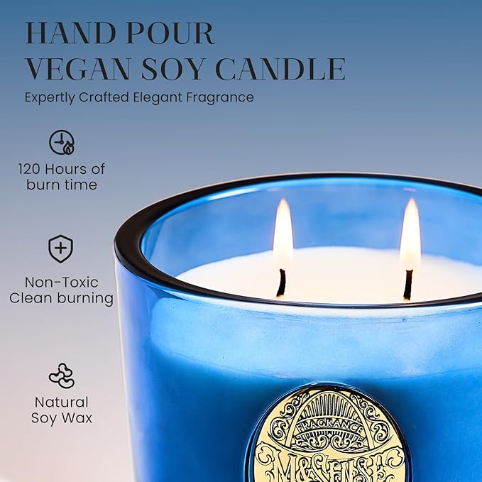 M&SENSE Large Two-Wick Summer Soy Candle | Summer's Night & Blue | 19.8 oz, 120H Burn Time | Luxury Scented Candle for Relaxation, Gifting, Home Décor | Ideal for Bedroom, Office, Party Ambiance