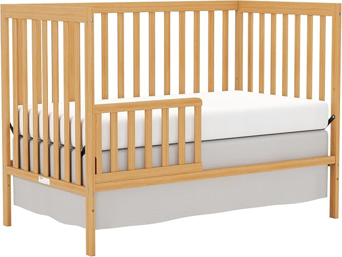Baby Crib 5-in-1 Convertible, Wooden Nursery Cribs Converts to Toddler Bed, Daybed and Full Size Bed, 3 Adjustable Base, Non-Toxic Finish (Natural)